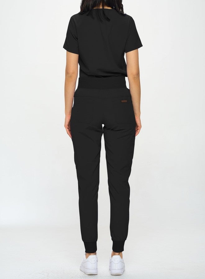 Monarch Uniforms Slim Fit Stretchy Scrubs Women's Jogger Scrub Set Slim Jogger Scrubs with Tuck-In Top for Women (BLACK-S) - Image 4